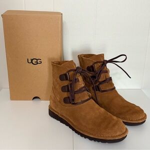 New UGG Elvi CHESTNUT BROWN Suede Leather LACE-UP Unlined ANKLE BOOTS BOOTIES 7